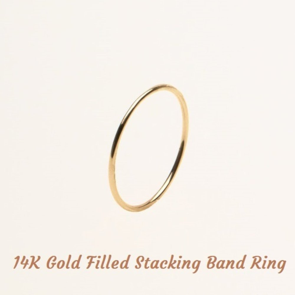 Real Gold Filled Minimalist Stacking Ring 1mm Band NO TARNISH Stamped 1/20 14K
